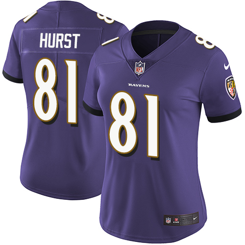 Nike Ravens #81 Hayden Hurst Purple Team Color Women's Stitched NFL Vapor Untouchable Limited Jersey - Click Image to Close